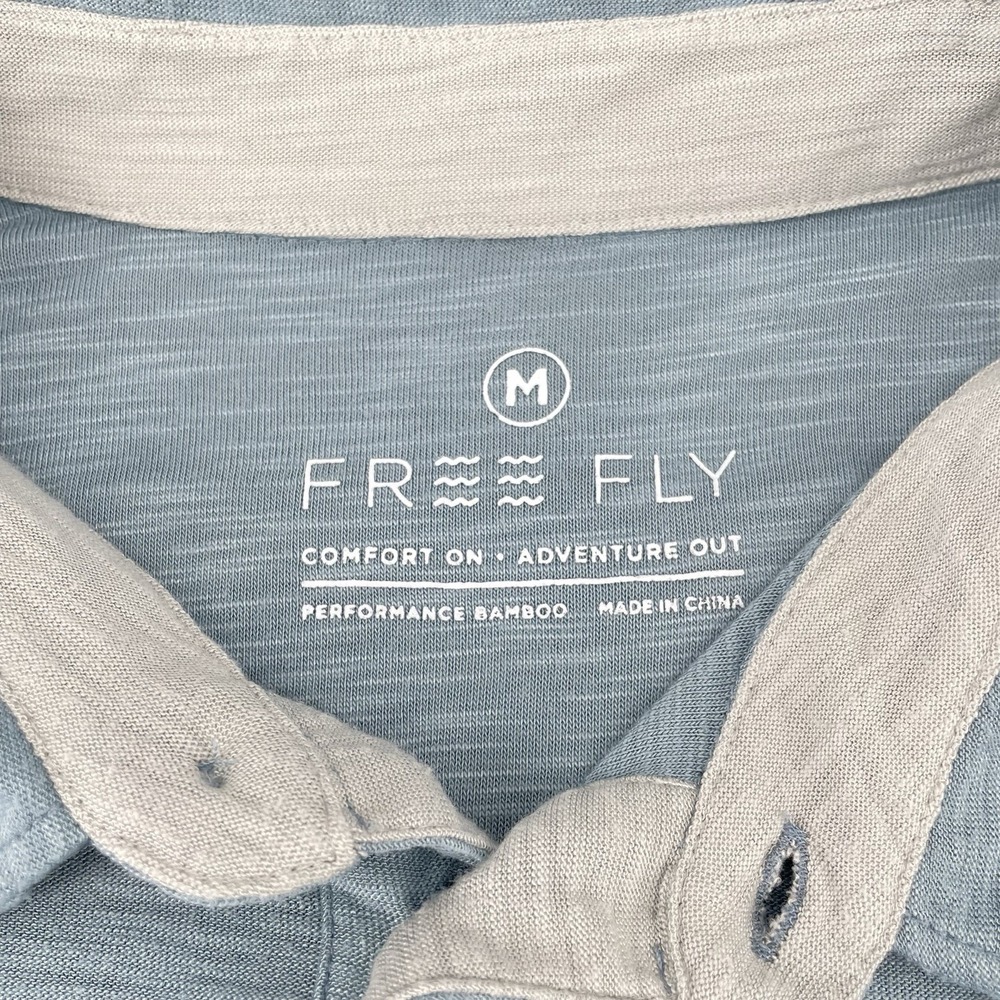 Free Fly Polo‎ Shirt Men's M Blue Slub Pocket Bamboo Performance Lightweight